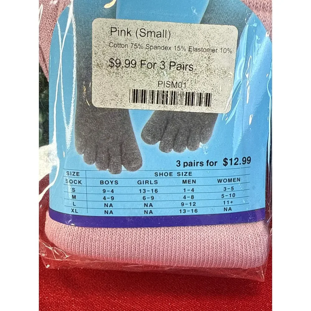6 Pairs Wellbin Toe Socks Small - Pink Five Finger Yoga Pilates Sock Bundle NWT